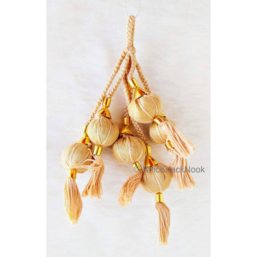 Beige Cotton Fabric Balls Bunch Tassels, Latkan, Embellishments